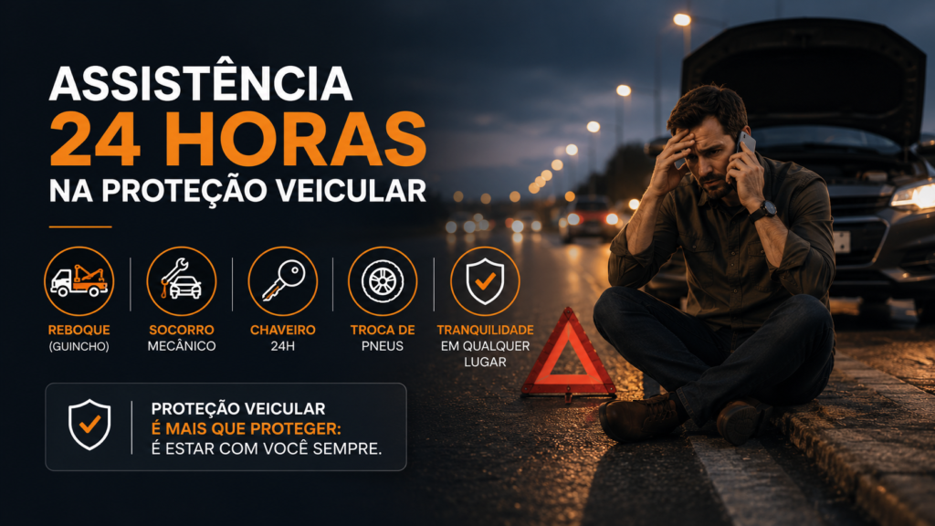 Guincho prestando assistência a um veículo, representando os serviços de assistência 24 horas da proteção veicular.
